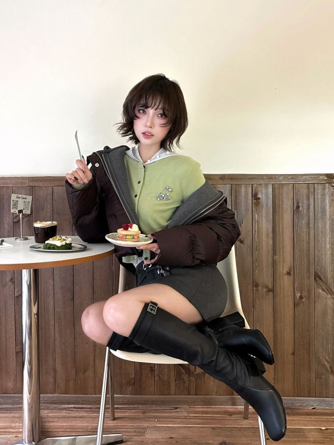 燕尾服 棕灰色 尖头 皮革 