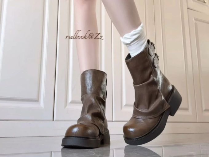 粗跟 咖啡褐色 陨石色 暗棕灰 圆头 皮革 