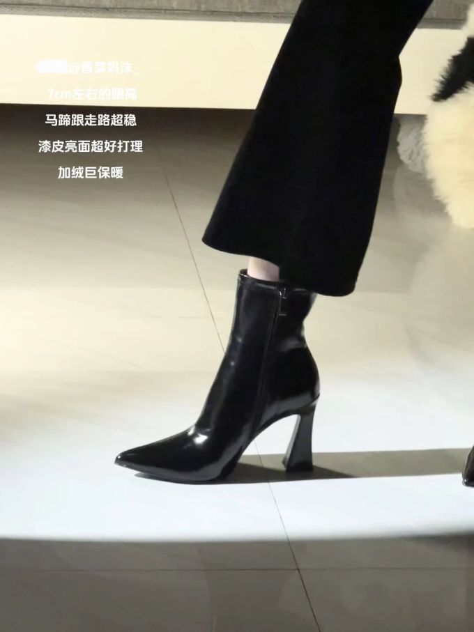 高跟 粗跟 燕尾服 沥青色 火山灰 尖头 皮革 拉链 