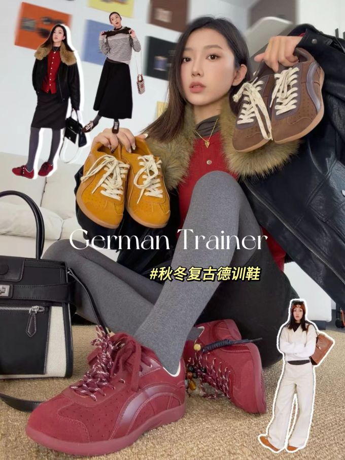 土红色 深石榴红 石榴红 低帮 系带 皮革 