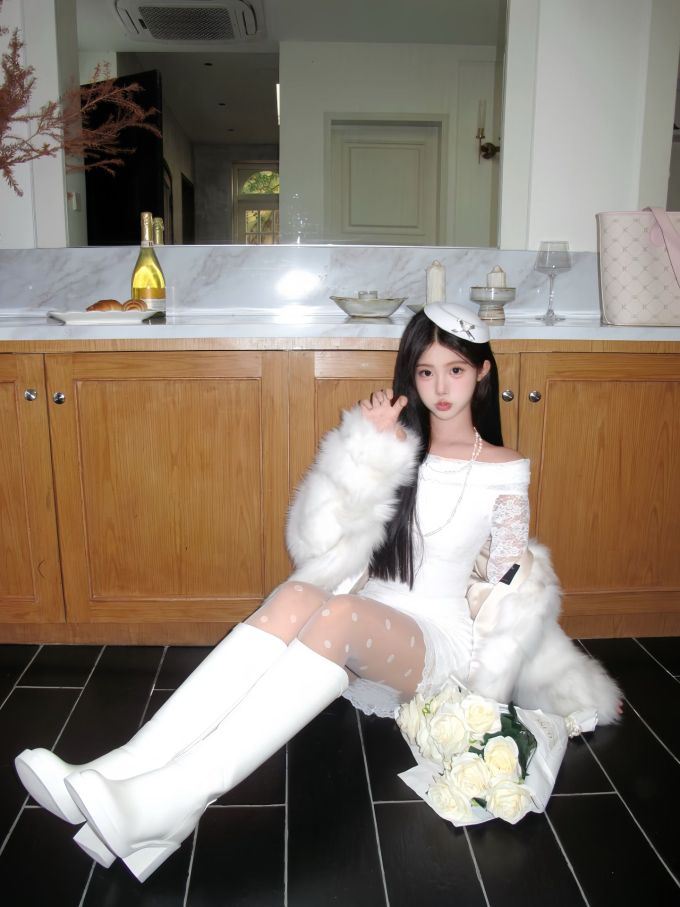 皮草面料 不对称 翻领 中长袖 薄云 黎明蓝 钟乳石 毛条 Y2K 辣妹 