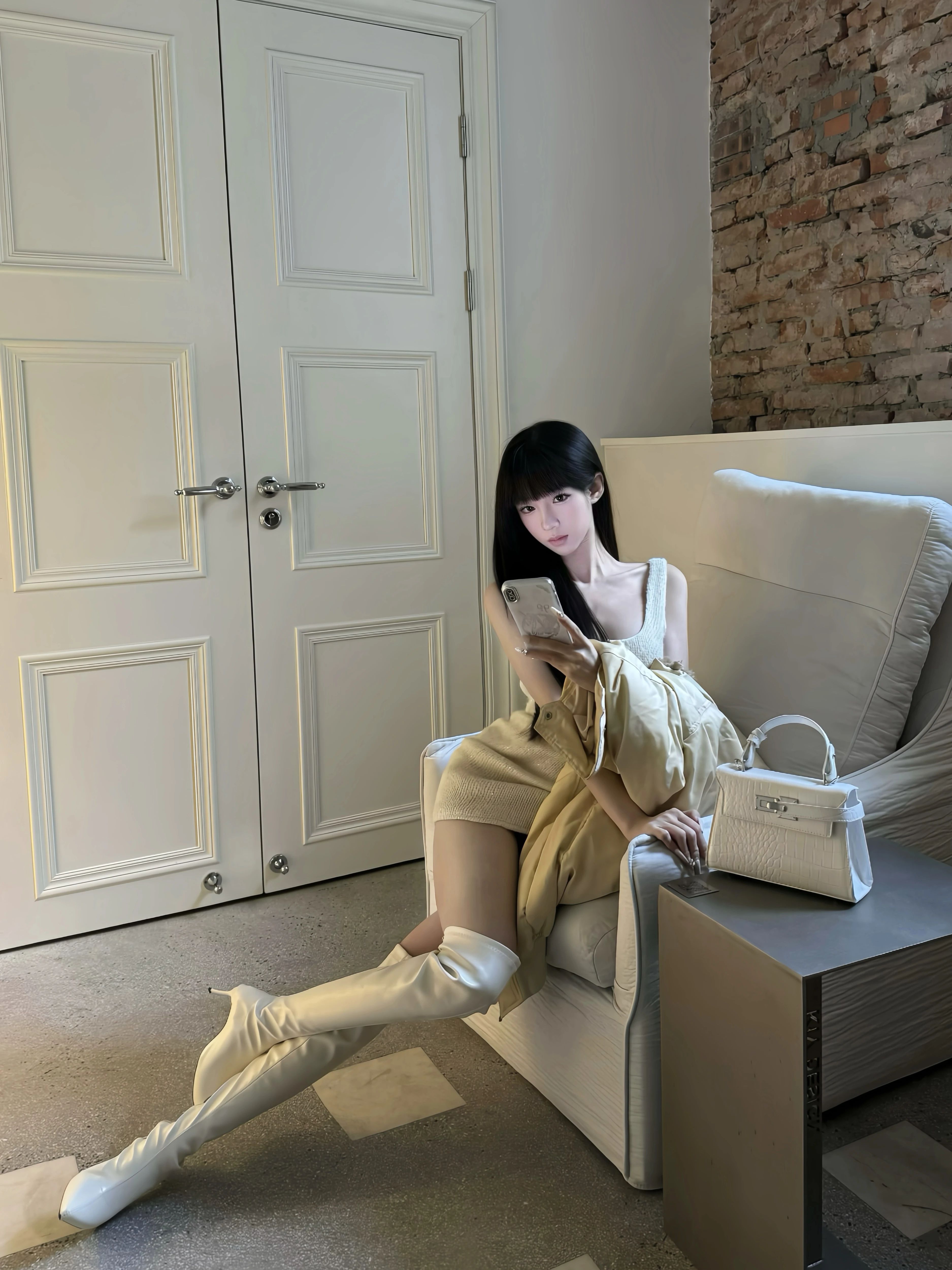 X型 方形领 无袖 打结-扭结 深橄榄色 深黄橄榄绿 胡桃绿  - VALI鞋履AI设计主图