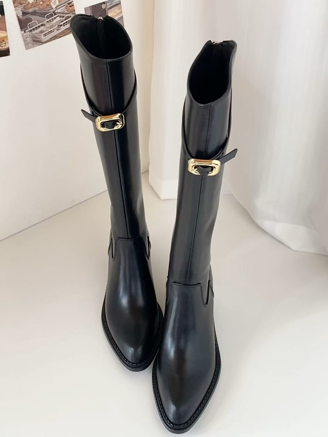 燕尾服 灯黑 橄榄黑 圆头 拉链 皮革  - VALI鞋履AI设计主图