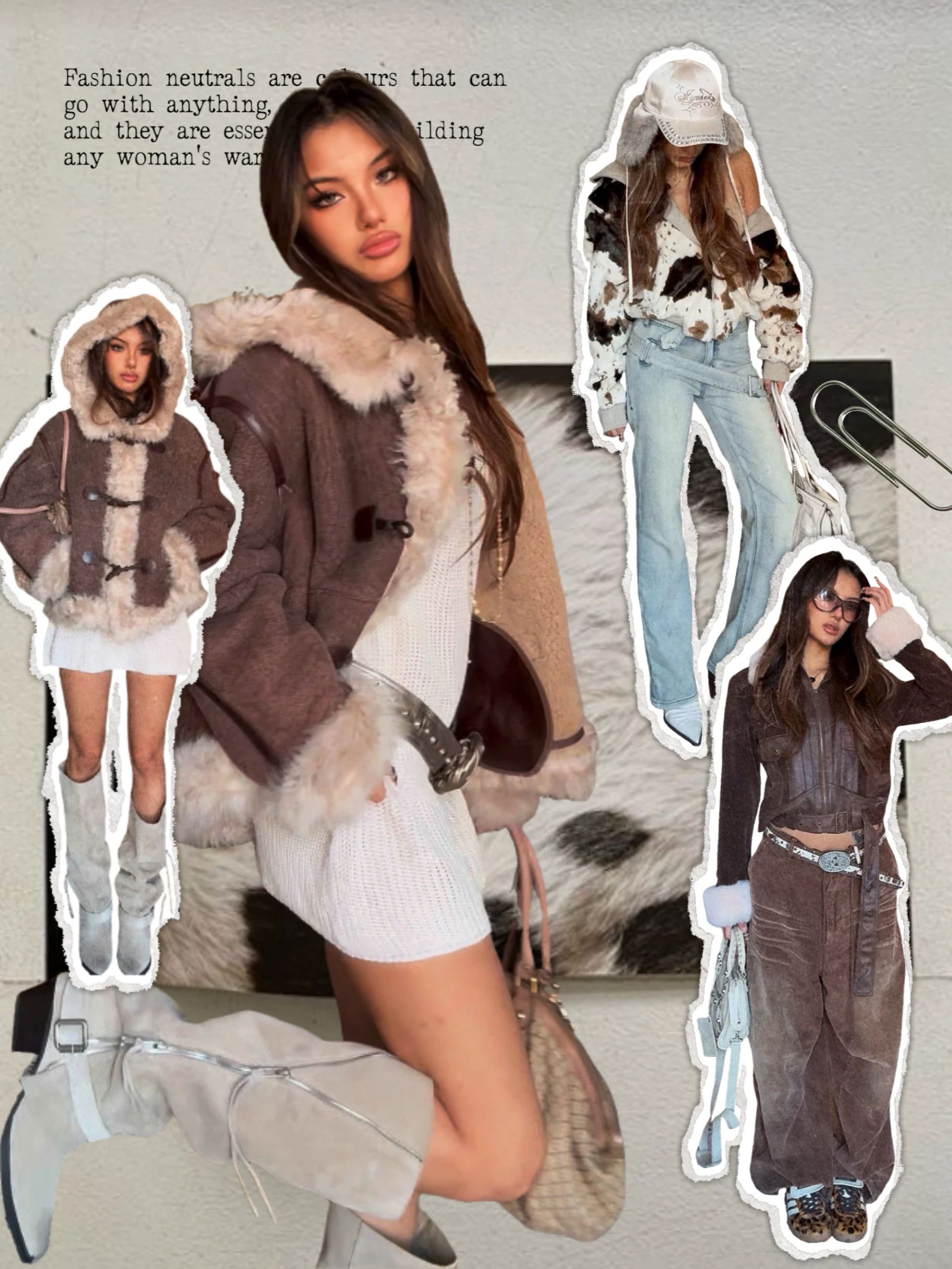 H型 翻领 中长袖 裘毛袖 石褐色 菊苣咖啡 热风色 毛条 Y2K 辣妹  - VALI鞋履AI设计主图