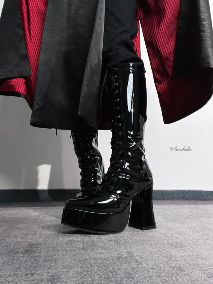 高跟 粗跟 燕尾服 圆头 系带 皮革 