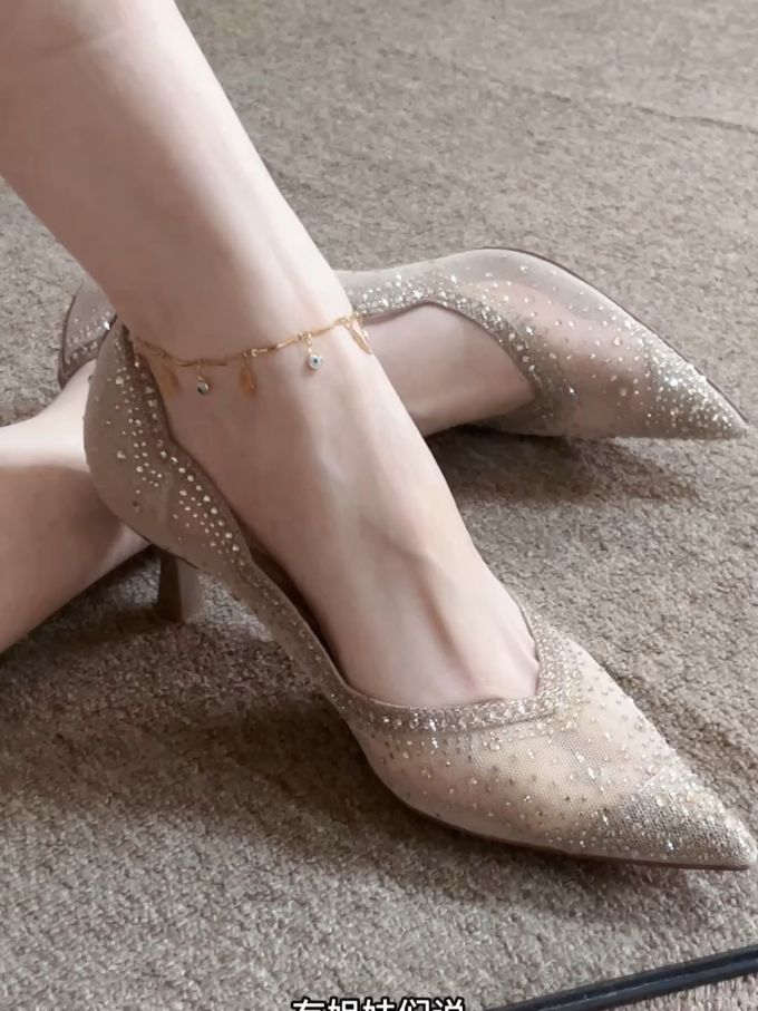 细跟 橡子色 火锅软糖 暗棕灰 尖头 低帮 一脚蹬 浅口鞋 网纱 