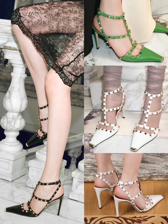 高跟 细跟 芽绿色 亮绿色 暗薄荷绿 无帮 袢扣 皮革 