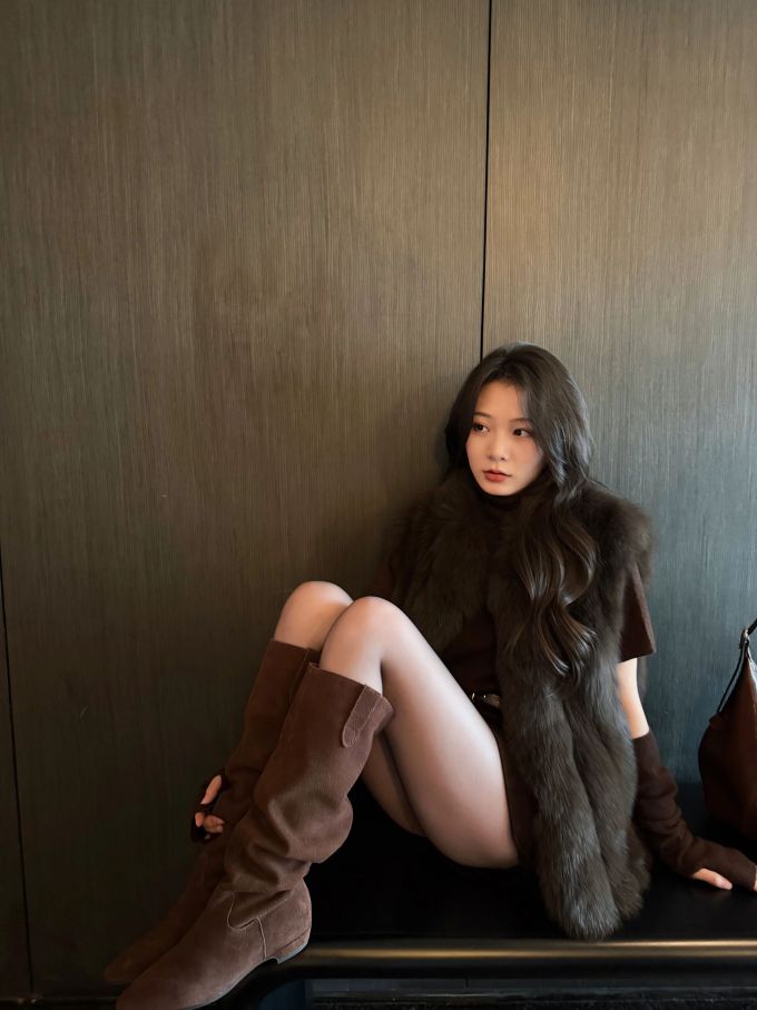 皮草面料 A型 立领 无袖 咖啡褐色 鳇鱼色 橄榄黑 