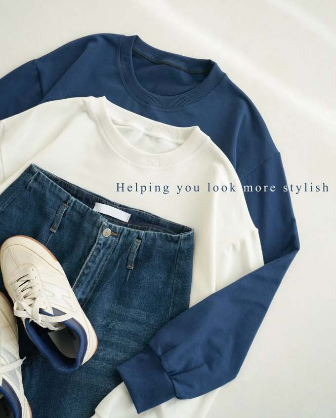 针织面料 圆形领 中长袖 拼接 印花 鹦鹉螺 泰坦 百合白 