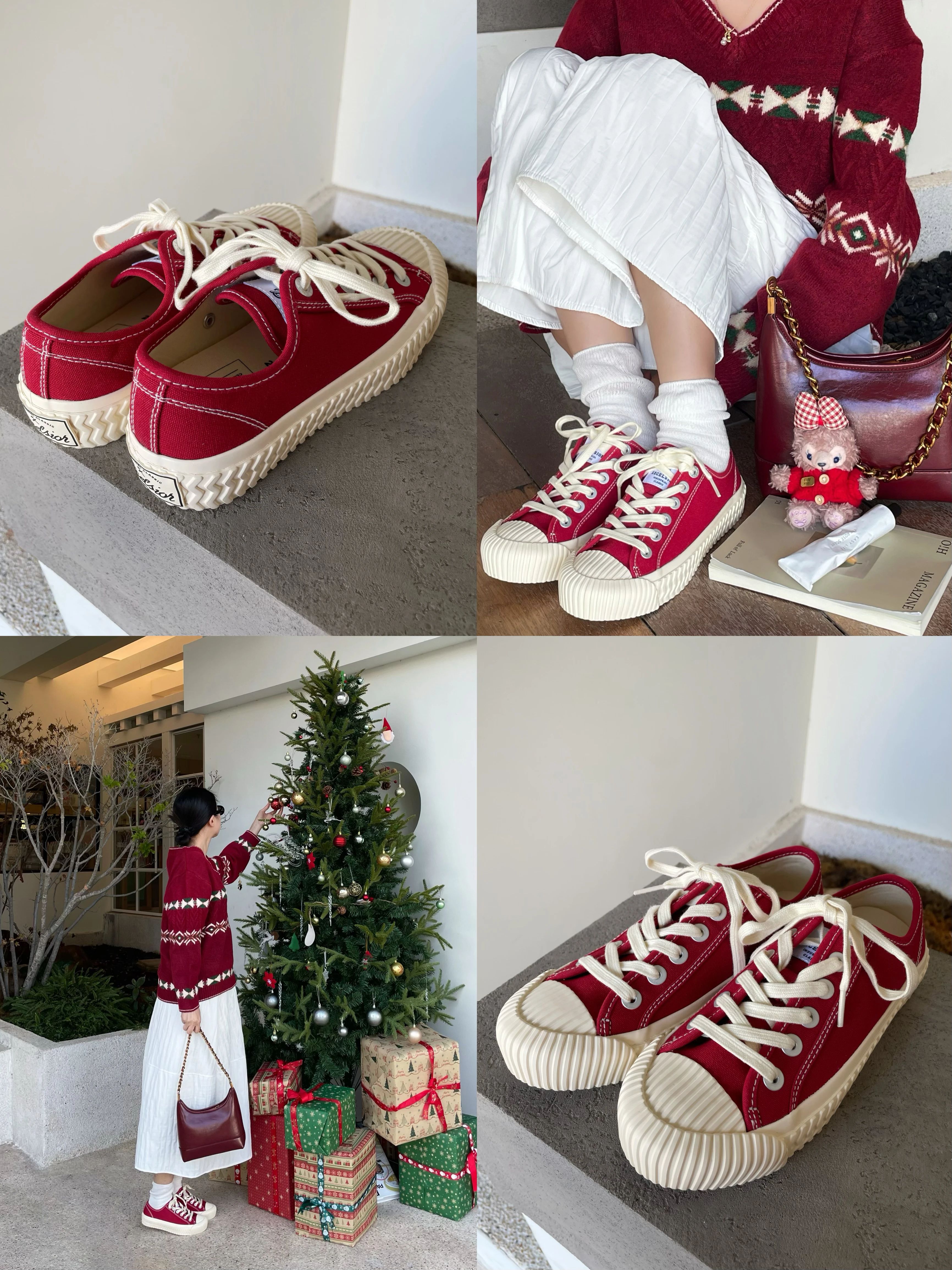 精明红 大红色 银貂色 低帮 系带 布面  - VALI鞋履AI设计主图