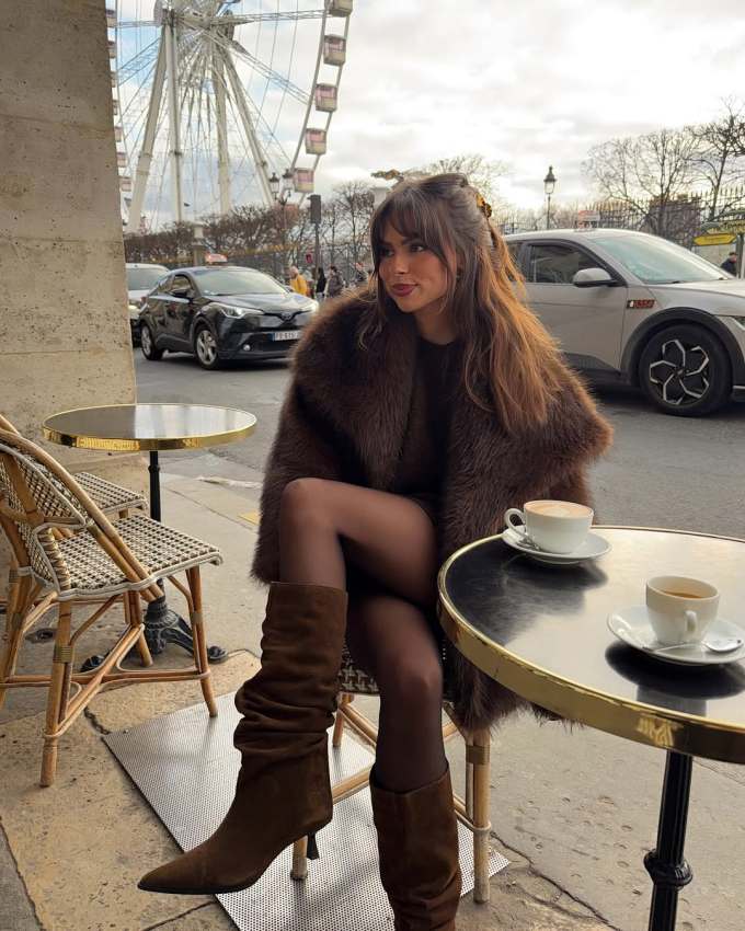 皮草面料 H型 翻领 中长袖 裘毛袖 黑豆色 咖啡色 火锅软糖 