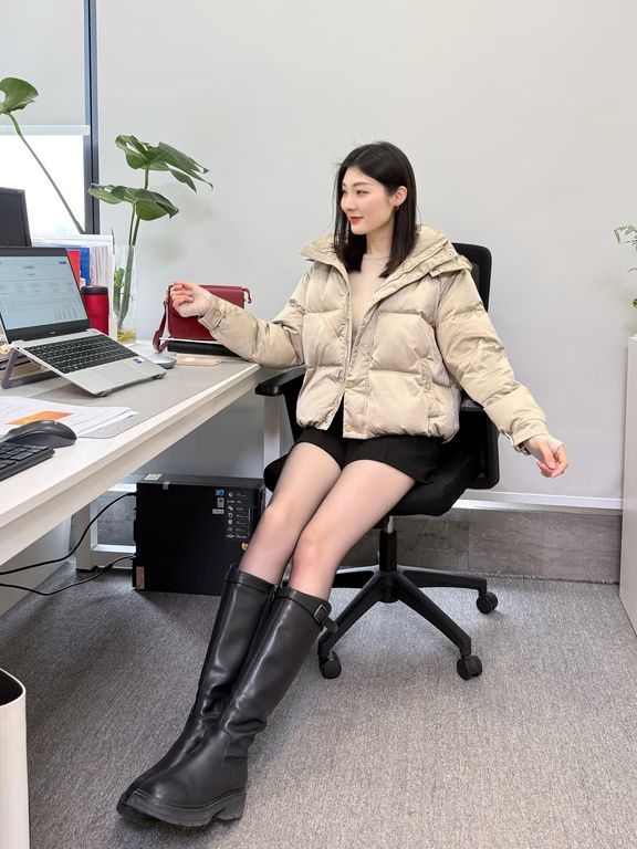 防护功能 H型 翻领 中长袖 棉羽绒袖 绗缝 巴西沙 烟白色 月夜色 基础拉链 韩系休闲 休闲  - VALI鞋履AI设计主图