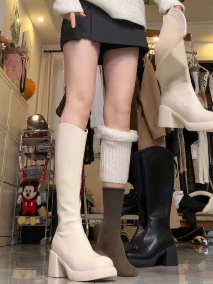 高跟 粗跟 珠光象牙色 纯粹的幸福 烟白色 方头 皮革 