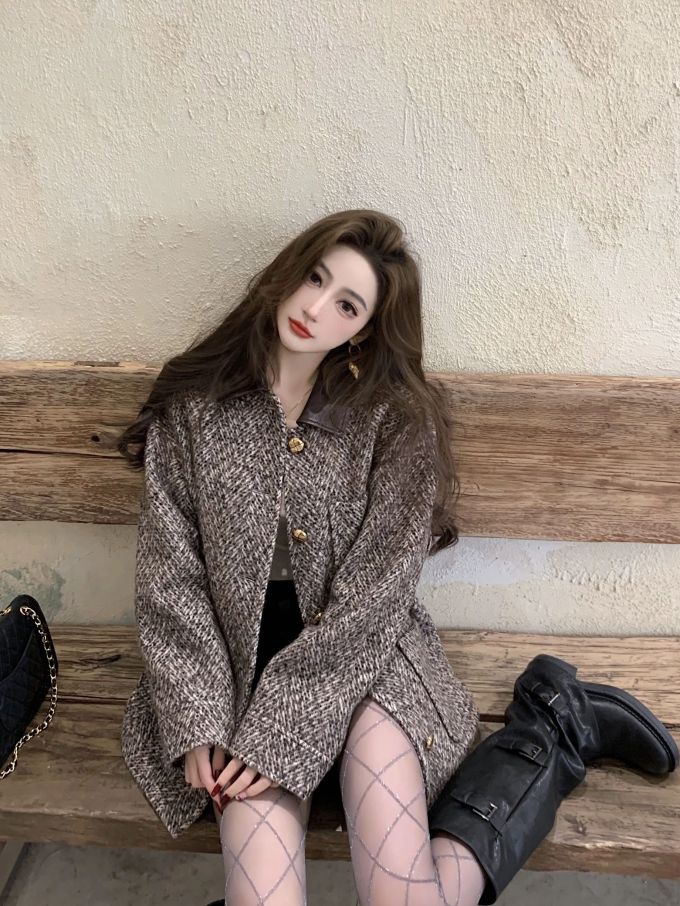 呢绒 H型 翻领 中长袖 基础袖 满印&循环 杂色 热软糖 陨石色 有机灰 基础扣饰 小香风 