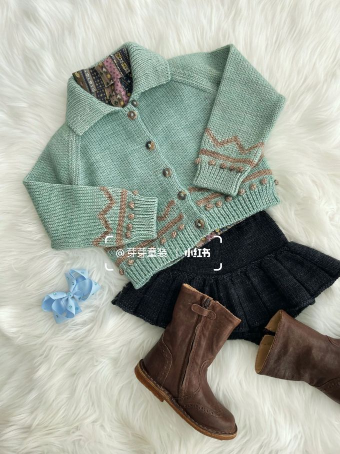 毛纺 翻领 中长袖 局部印染 细针 花岗岩绿 浅蓝绿色 暗海湾绿 基础扣饰 