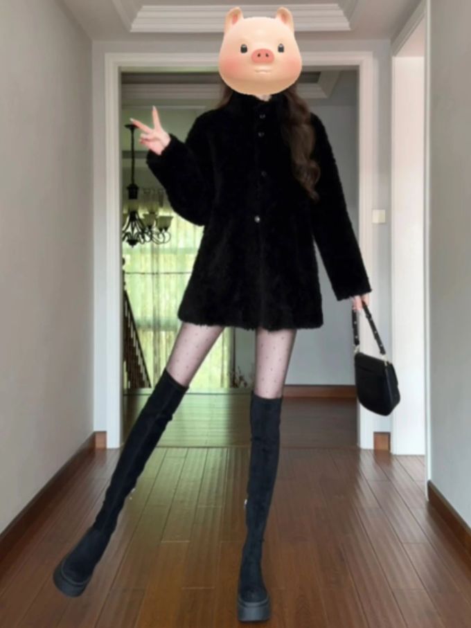 皮草面料 A型 立领 中长袖 裘毛袖 燕尾服 基础扣饰 