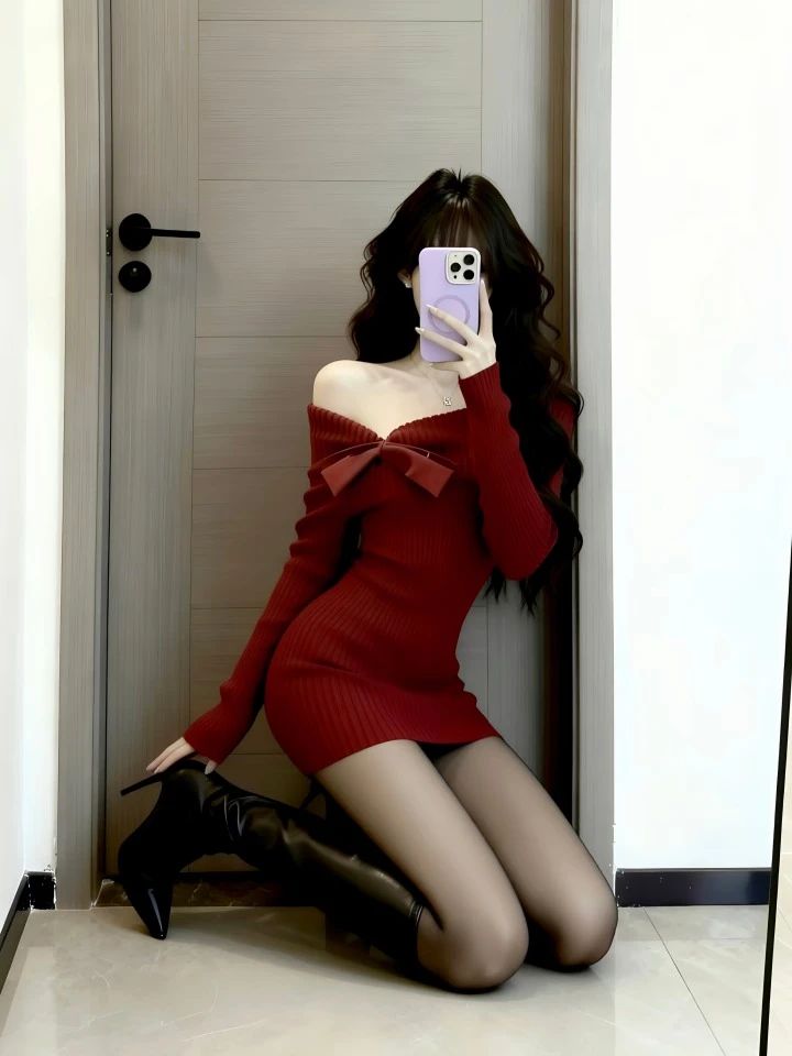 毛纺 S型 挖空 细针 针织螺纹 火红 熔岩色 黑豆色 性感  - VALI鞋履AI设计主图