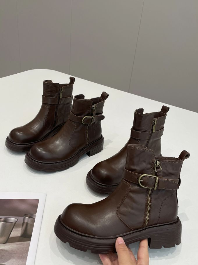 棕灰色 鼹鼠色 土耳其咖啡色 圆头 袢扣 皮革 