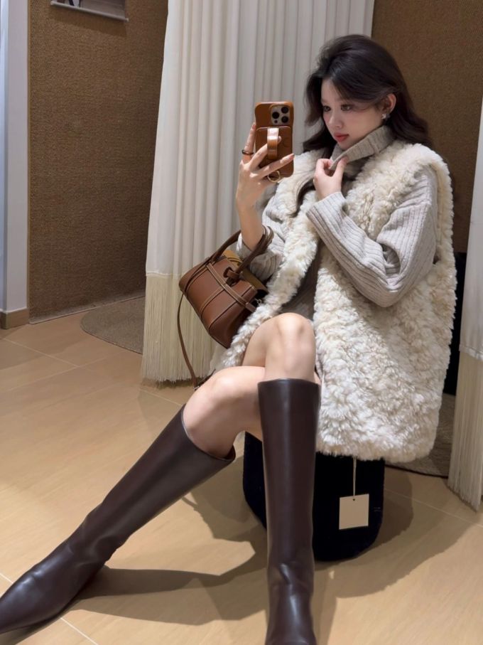 皮草面料 H型 立领 无袖 蘑菇色 沙漠灰褐色 钢丝灰 韩系休闲 休闲 