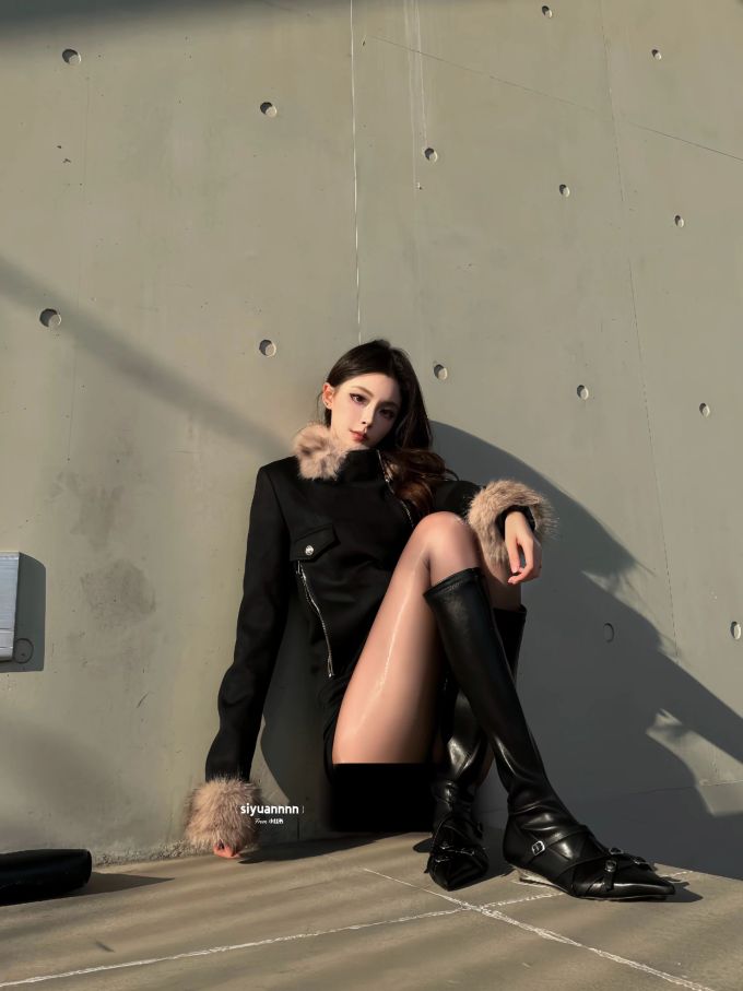 皮革面料 H型 基础袖 陨石色 咖啡褐色 毛条 功能拉链 