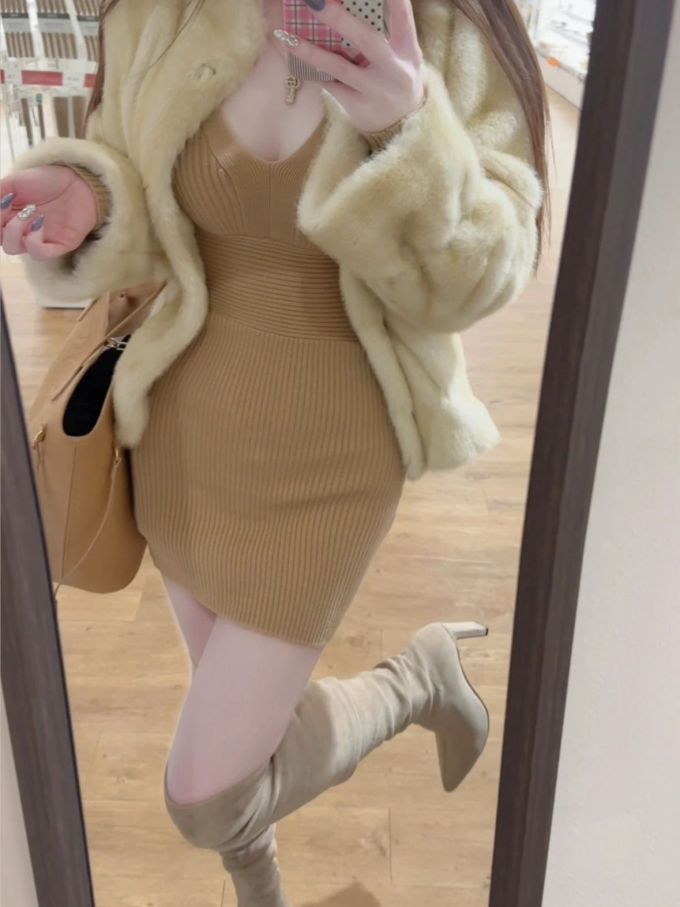 皮草面料 H型 裘毛袖 白鼬皮色 橄榄灰 甜美 