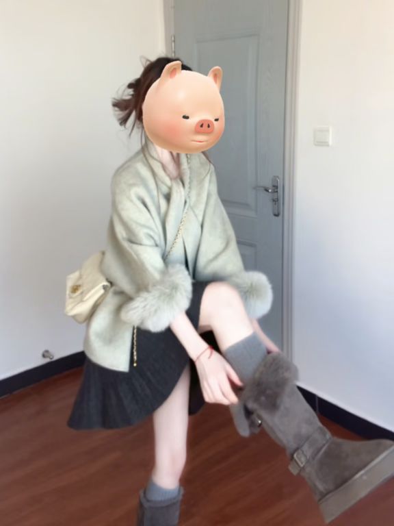 毛纺 H型 圆形领 中长袖 基础袖 打结-扭结 风蓝色 夏雨色 矿物灰 毛条 甜妹风 甜美  - VALI鞋履AI设计主图