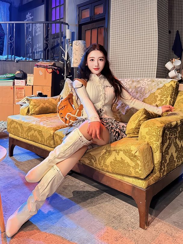 毛纺 立领 中长袖 基础袖 满印&循环 针织螺纹 土褐色 牛奶咖啡色 冬麦色  - VALI鞋履AI设计主图