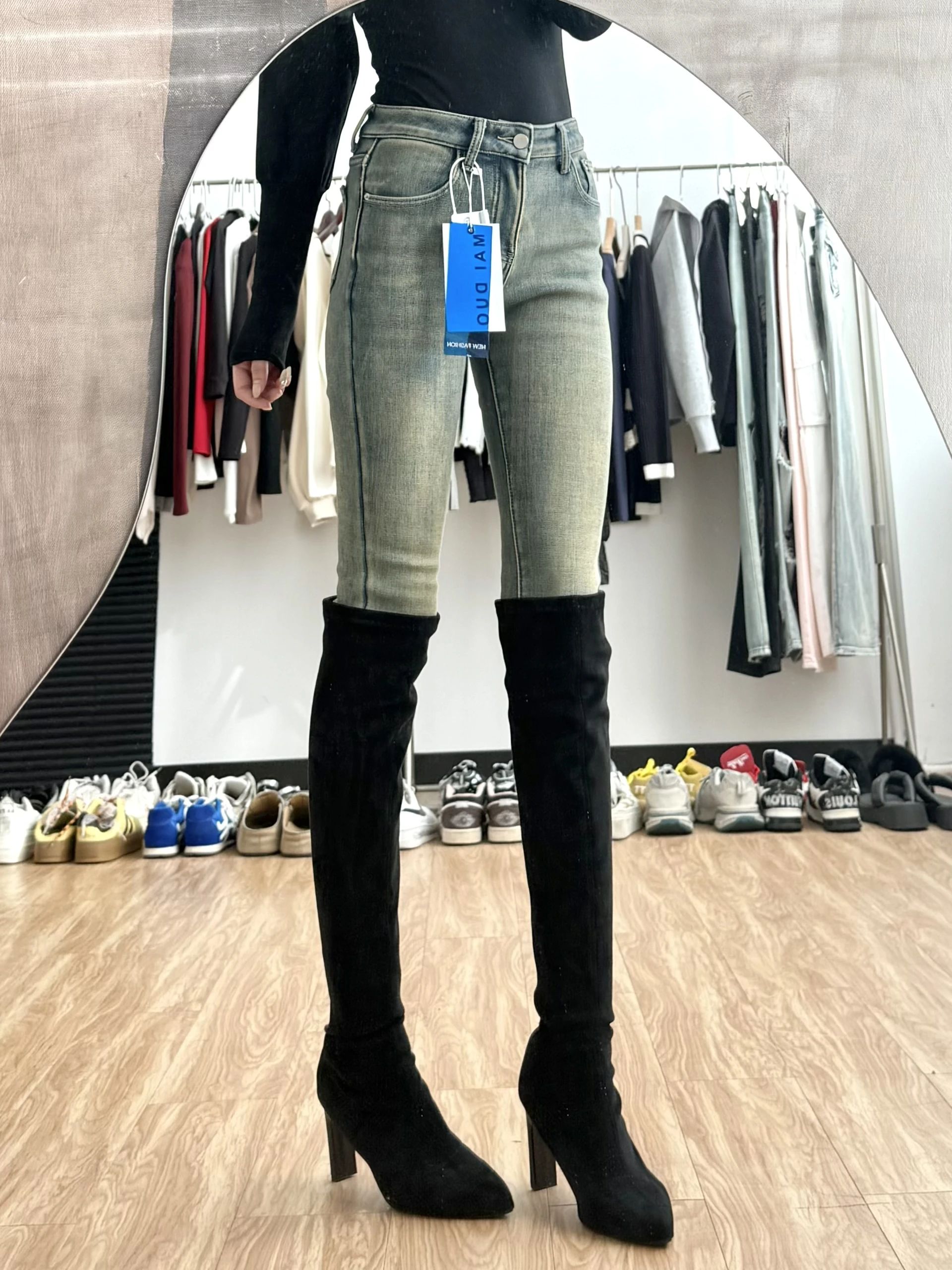 牛仔面料 洗水 飞蝇钓 尾气黑 龙舌兰色 基础扣饰  - VALI鞋履AI设计主图