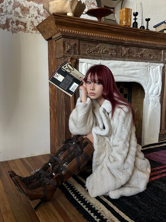 皮草面料 H型 翻领 中长袖 裘毛袖 幽灵灰 灰日 描绘灰 