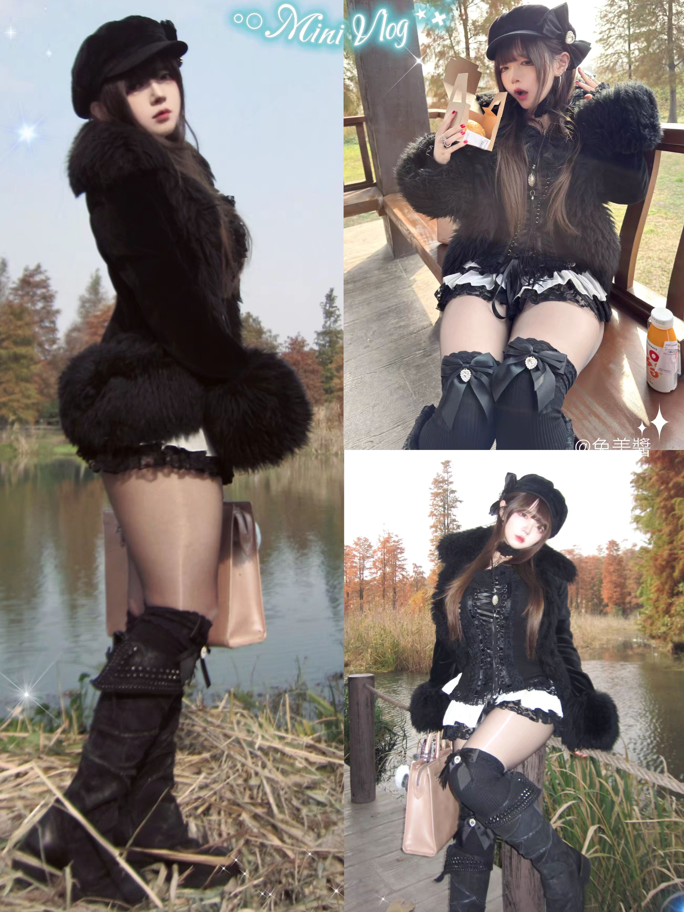 皮草面料 翻领 中长袖 裘毛袖 黑豆色 鼹鼠色 毛条  - VALI鞋履AI设计主图