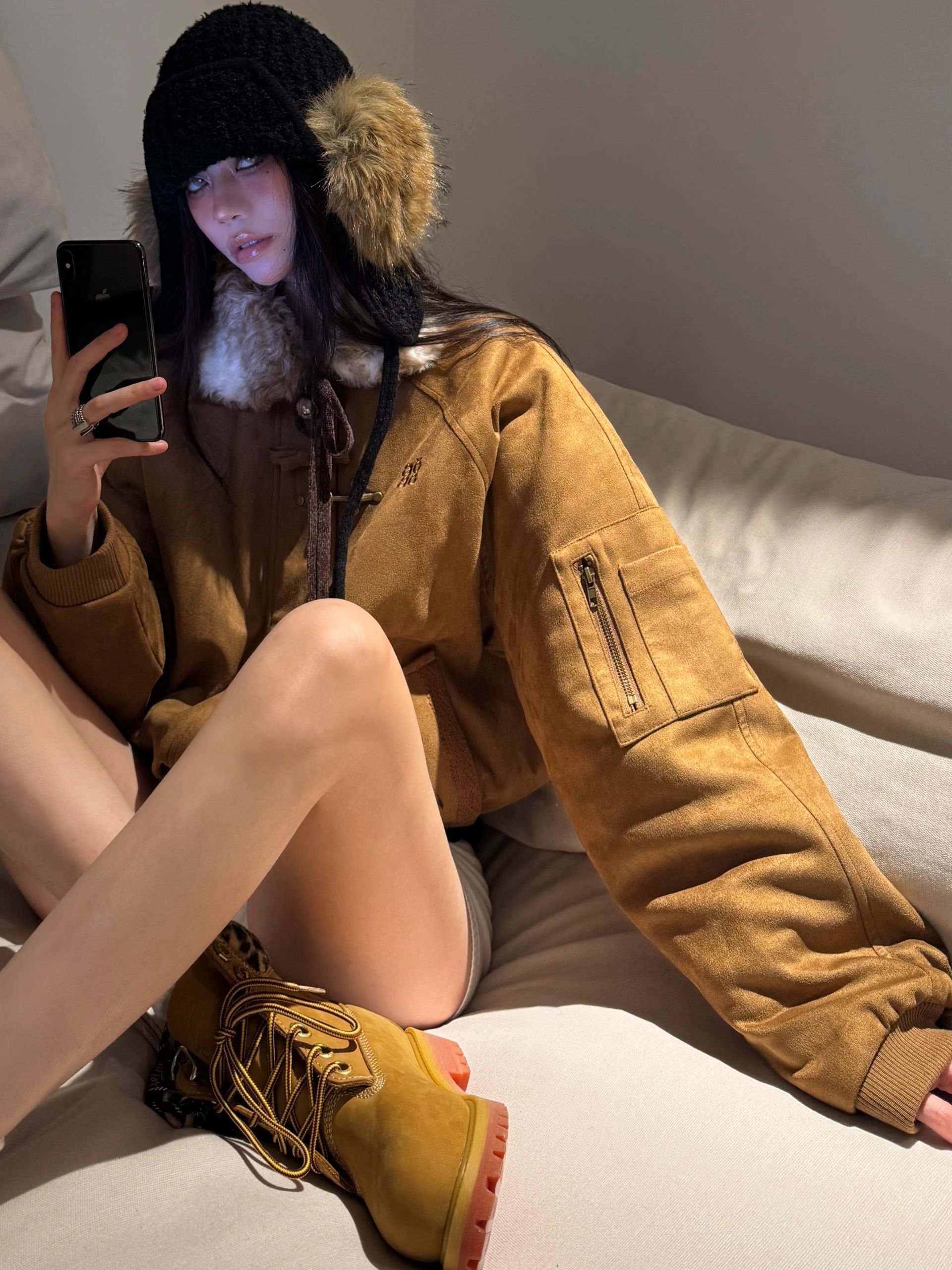 牛仔面料 土褐色 僧袍色 啡网纹  - VALI鞋履AI设计主图