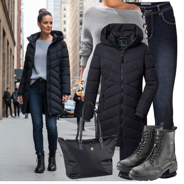 防护功能 H型 连帽领 中长袖 棉羽绒袖 绗缝 无烟煤色 基础拉链  - VALI鞋履AI设计主图