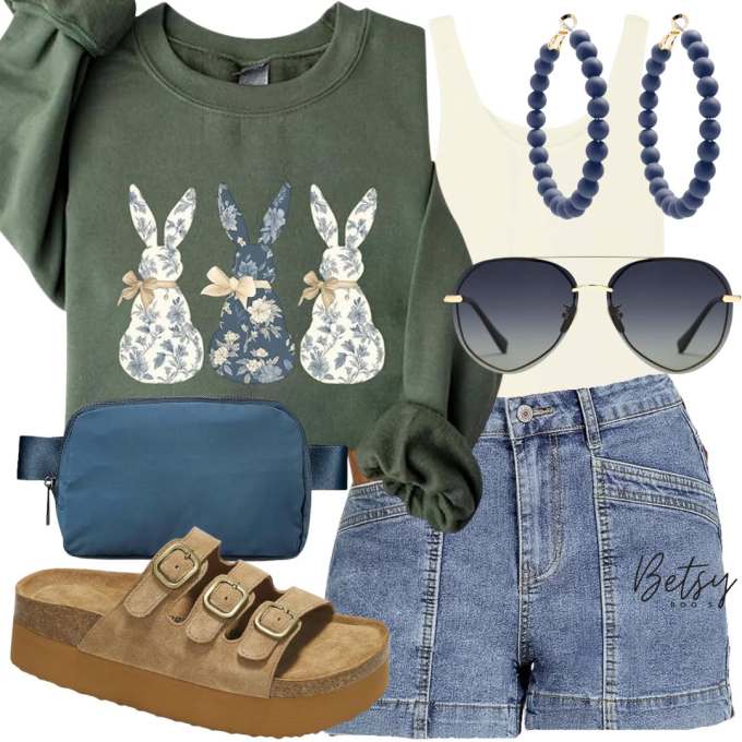 针织面料 圆形领 中长袖 局部印染 兔 字母 印花 百里香绿 尾气黑 暗海浪色 