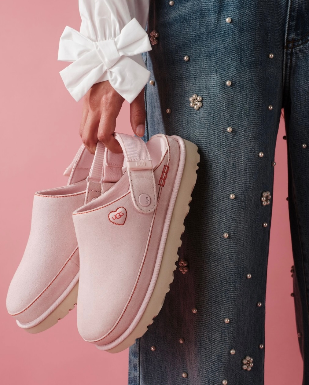 平底 粉色绒面革 棕褐色玫瑰 水晶粉 圆头 无帮 皮革  - VALI鞋履AI设计主图