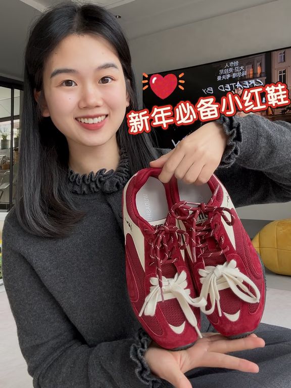 绛红色 大丽花红 英勇红 系带 布面  - VALI鞋履AI设计主图