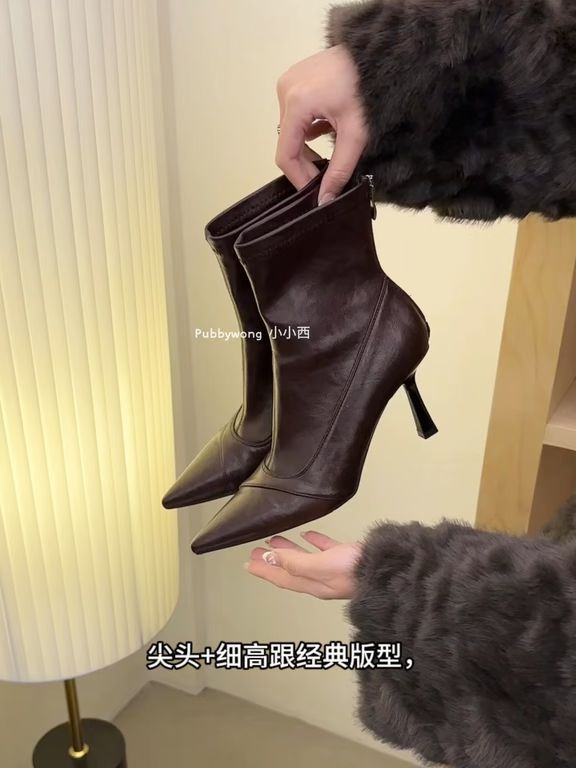 高跟 细跟 咖啡色 巧克力酱色 蕨褐色 尖头 皮革  - VALI鞋履AI设计主图