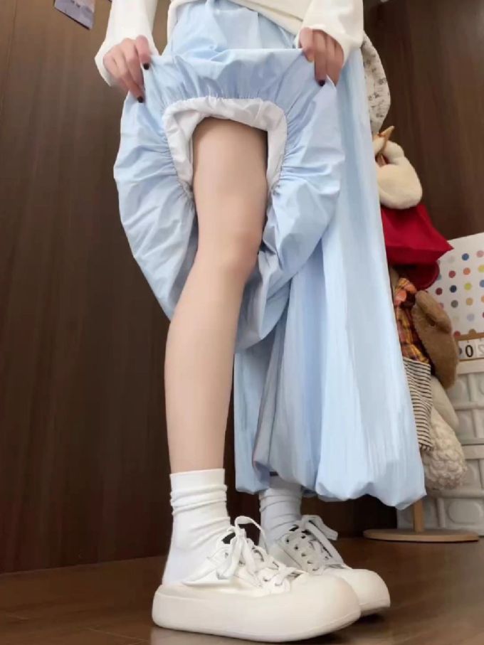 棉麻 X型 抽褶 乡村空气 尼亚加拉瀑布雾 柔和蓝 