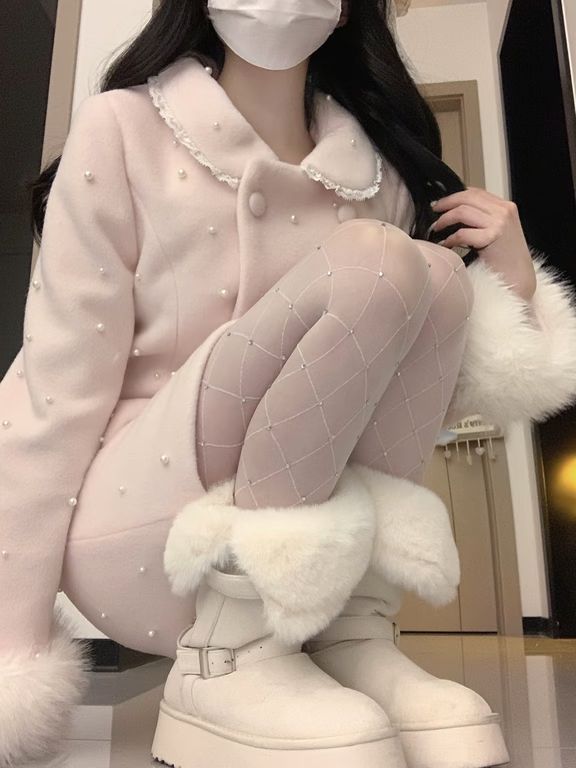 呢绒 H型 翻领 中长袖 基础袖 轻粉色 珠贝色 褐灰色 毛条 基础扣饰 