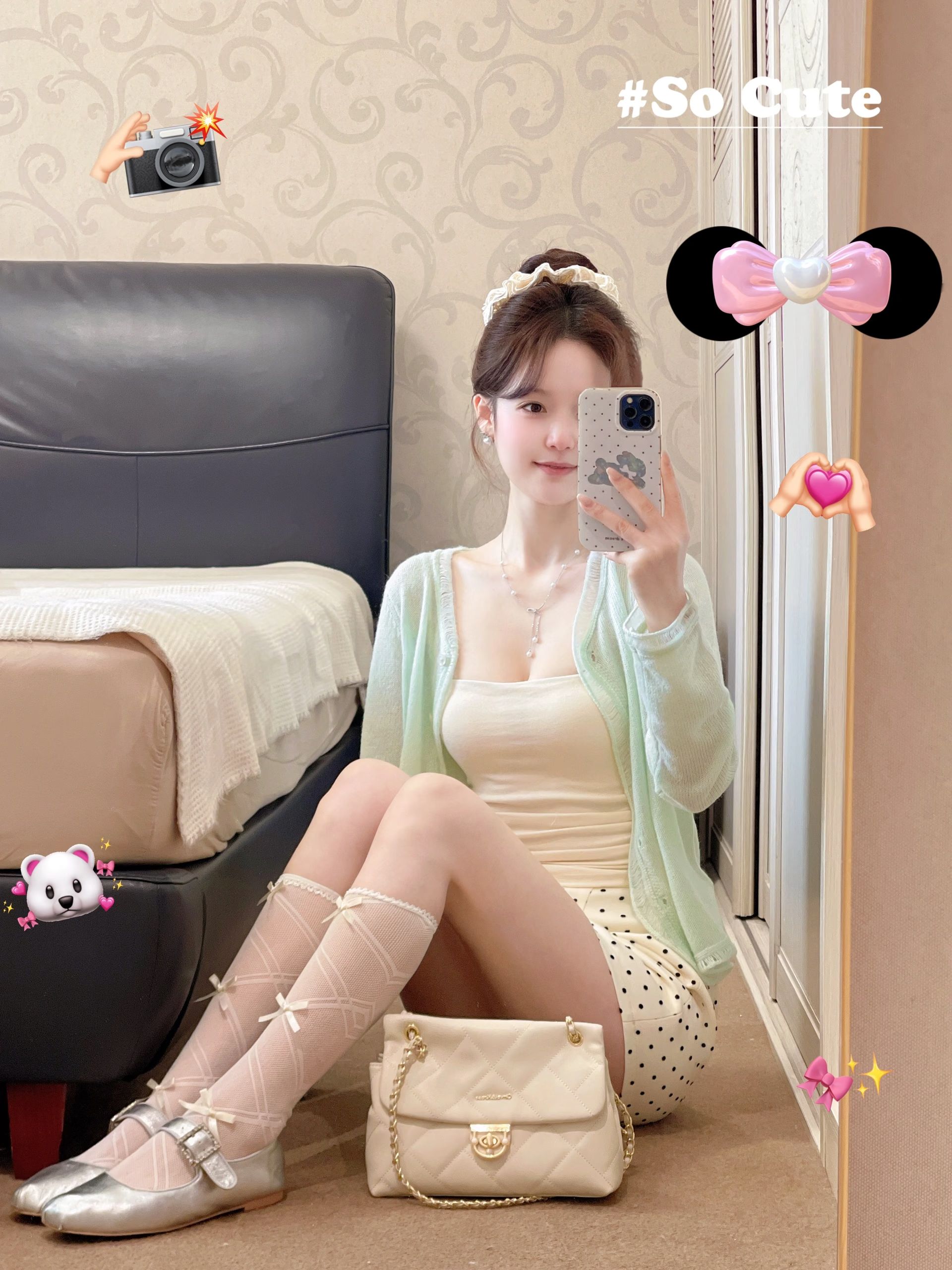 毛纺 颈线领 中长袖 基础袖 细针 苜蓿色 沼泽色 湿地绿 基础扣饰 芭蕾风  - VALI鞋履AI设计主图