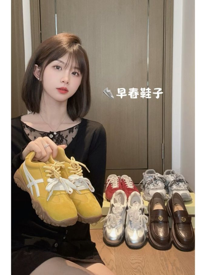 香辣芥末 蛋黄色 蜂蜜色 低帮 系带 皮革 