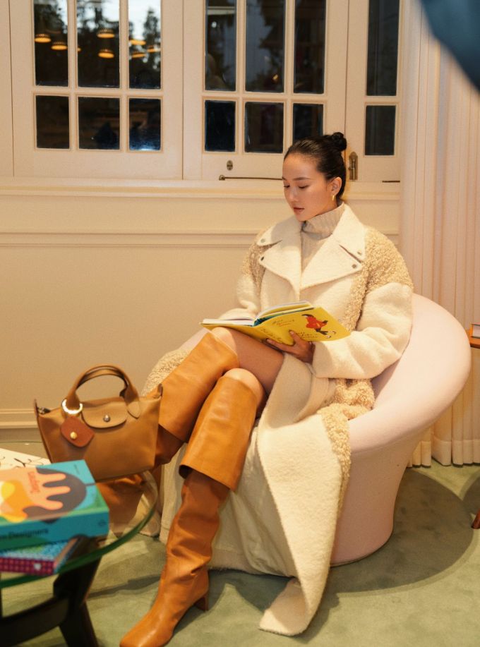 呢绒 H型 翻驳领 中长袖 基础袖 拼接 金羊毛色 香蕉肉色 太妃糖色 