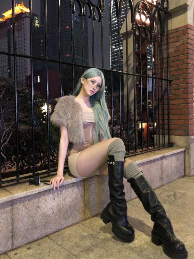 深洞 松香色 橄榄绿 圆头 皮革 