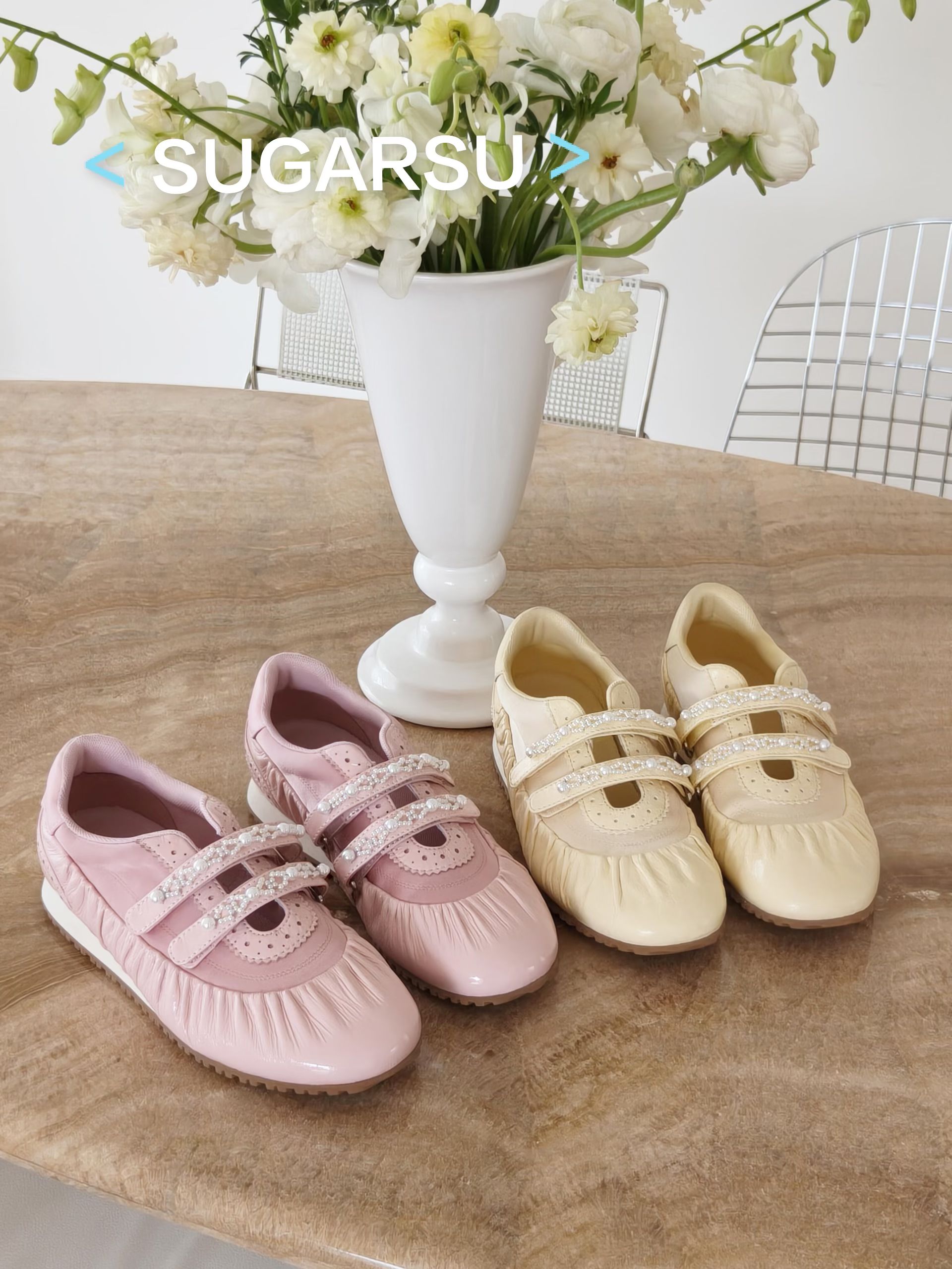 平底 报春花色 浅豆沙色 灰粉紫色 圆头 魔术贴 中口鞋 皮革  - VALI鞋履AI设计主图