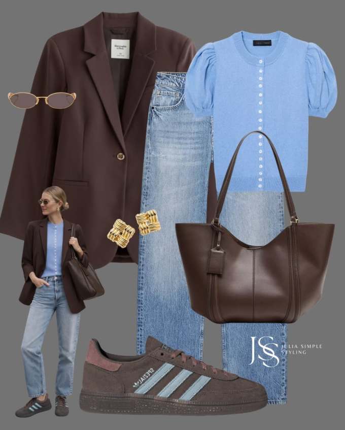 正装面料 H型 翻驳领 中长袖 基础袖 拼接 咖啡色 柔和蓝 巧克力酱色 基础扣饰 