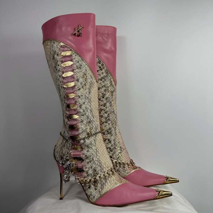 高跟 细跟 咖啡褐色 红麝香 灰玫瑰红 尖头 系带 皮革 