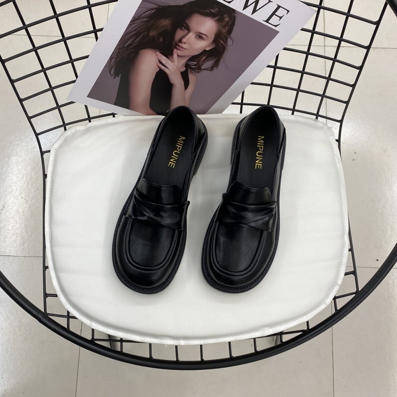2023厚底黑色小皮鞋女新款英伦风一脚蹬乐福鞋女鞋韩版单鞋主图
