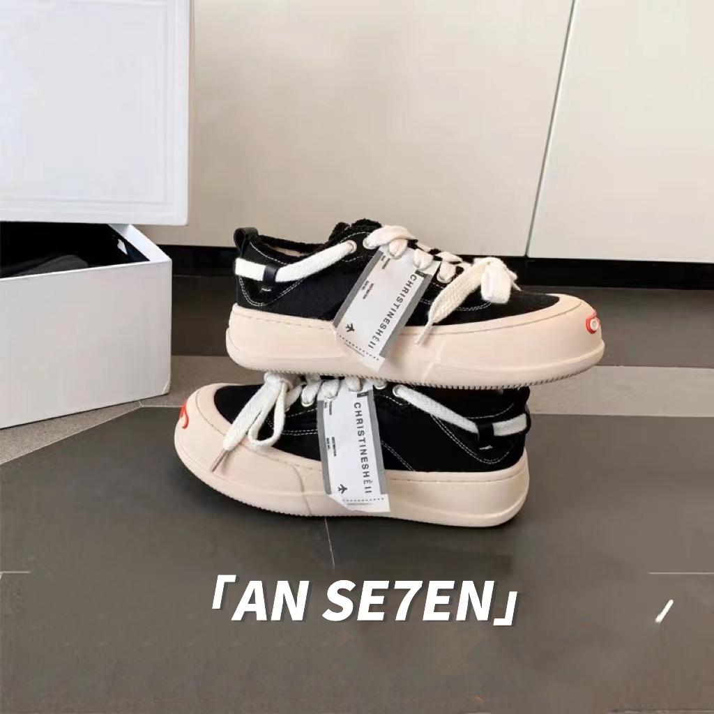 AN.SE7EN/小众设计红开口笑帆布鞋厚底百搭大头鞋小白鞋帆布主图