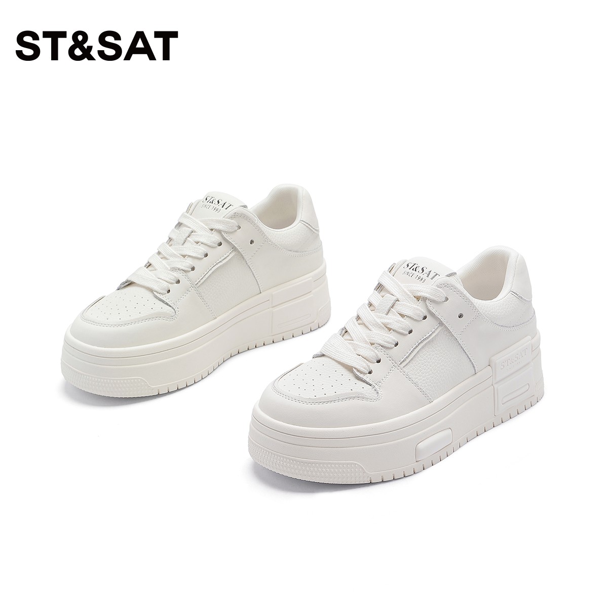 St&Sat/星期六2023春季新款简约风拼色厚底系带休闲鞋SS31112852主图