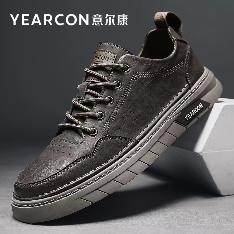 YEARCON/意尔康秋冬新款真皮板鞋休闲百搭商务牛皮男鞋E54209064主图