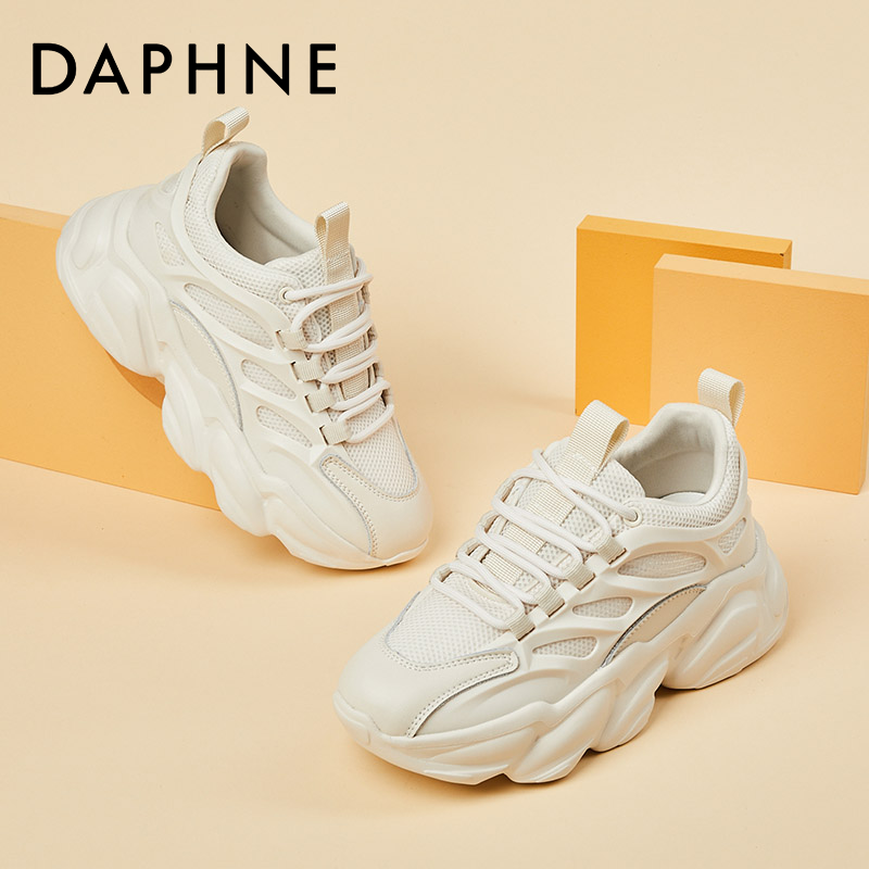 Daphne/达芙妮老爹鞋女爆款新款百搭白色休闲真皮网面透气运动鞋主图